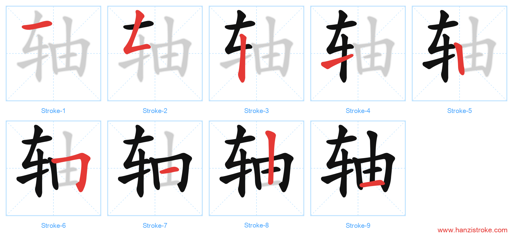 轴 stroke order diagram