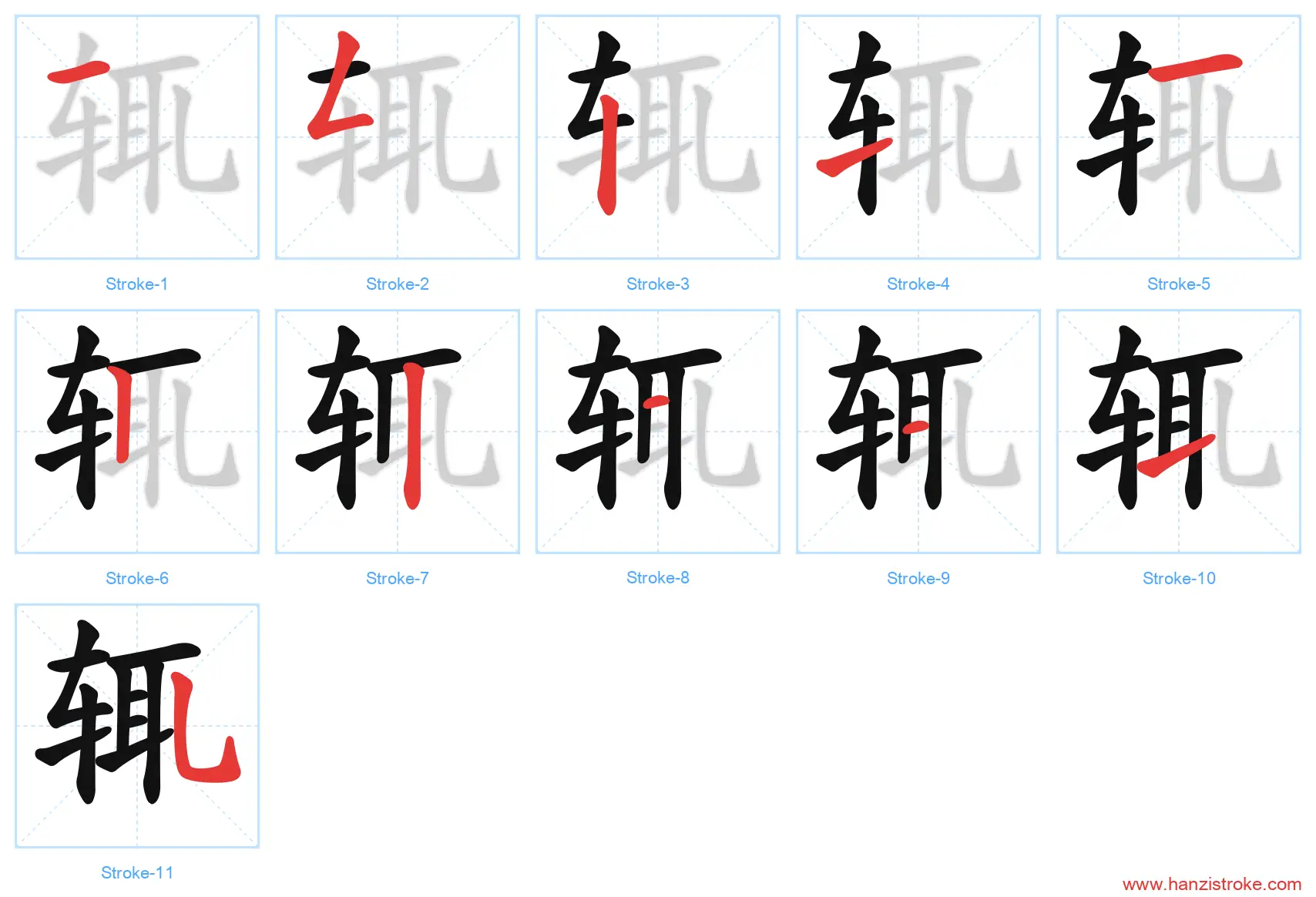 辄 stroke order diagram