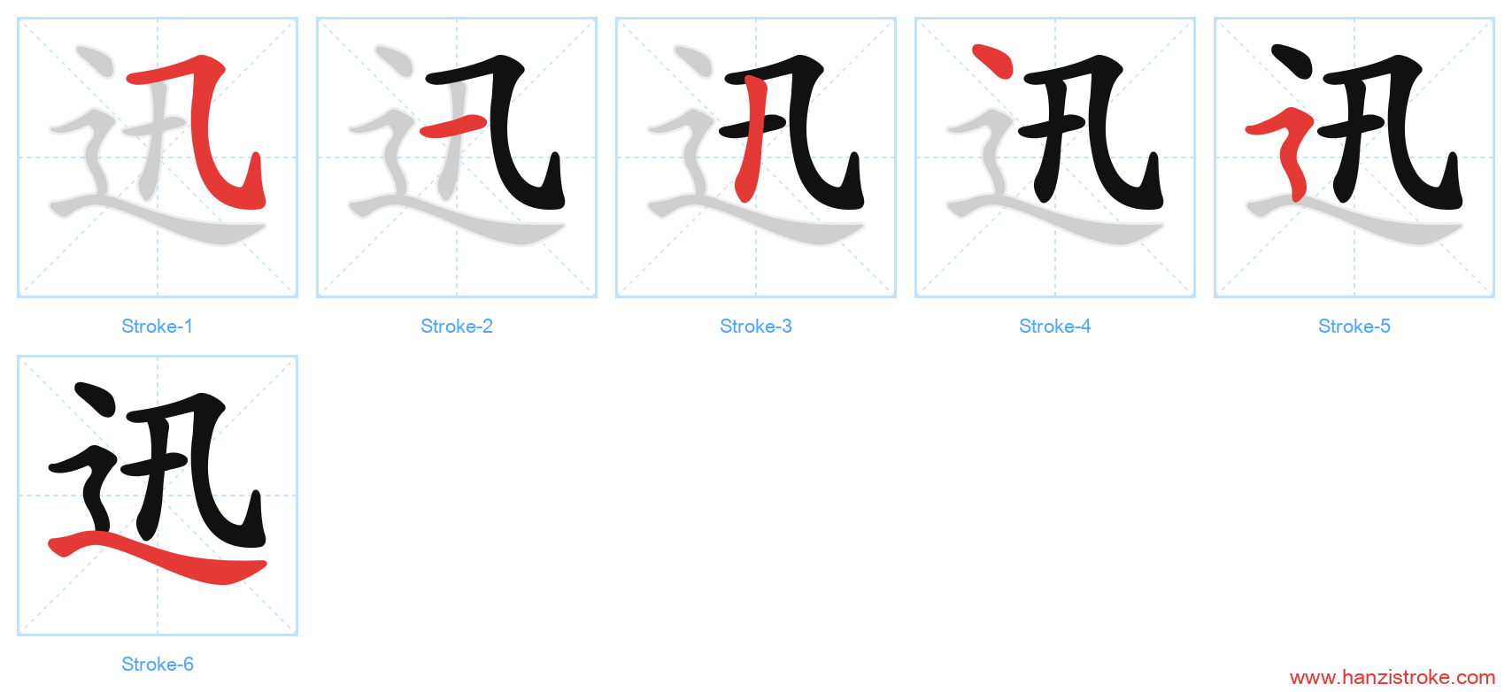 迅 stroke order diagram