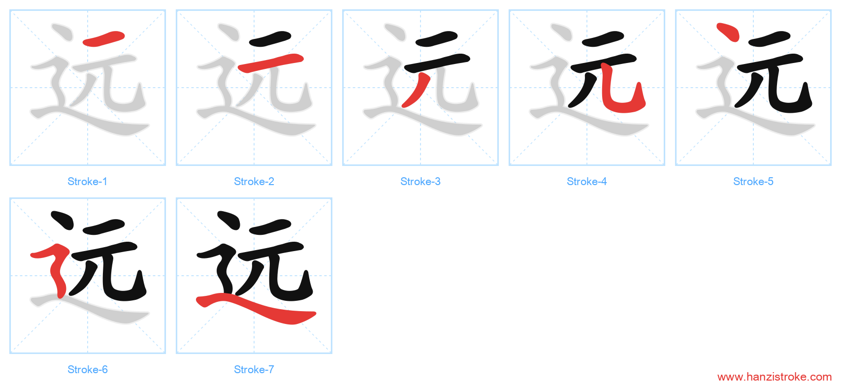 远 stroke order diagram