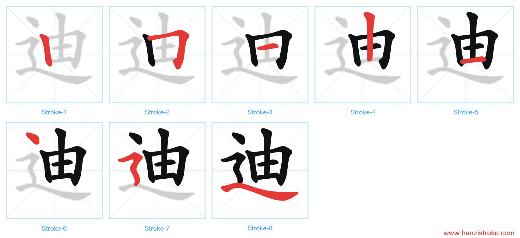 迪 stroke order diagram