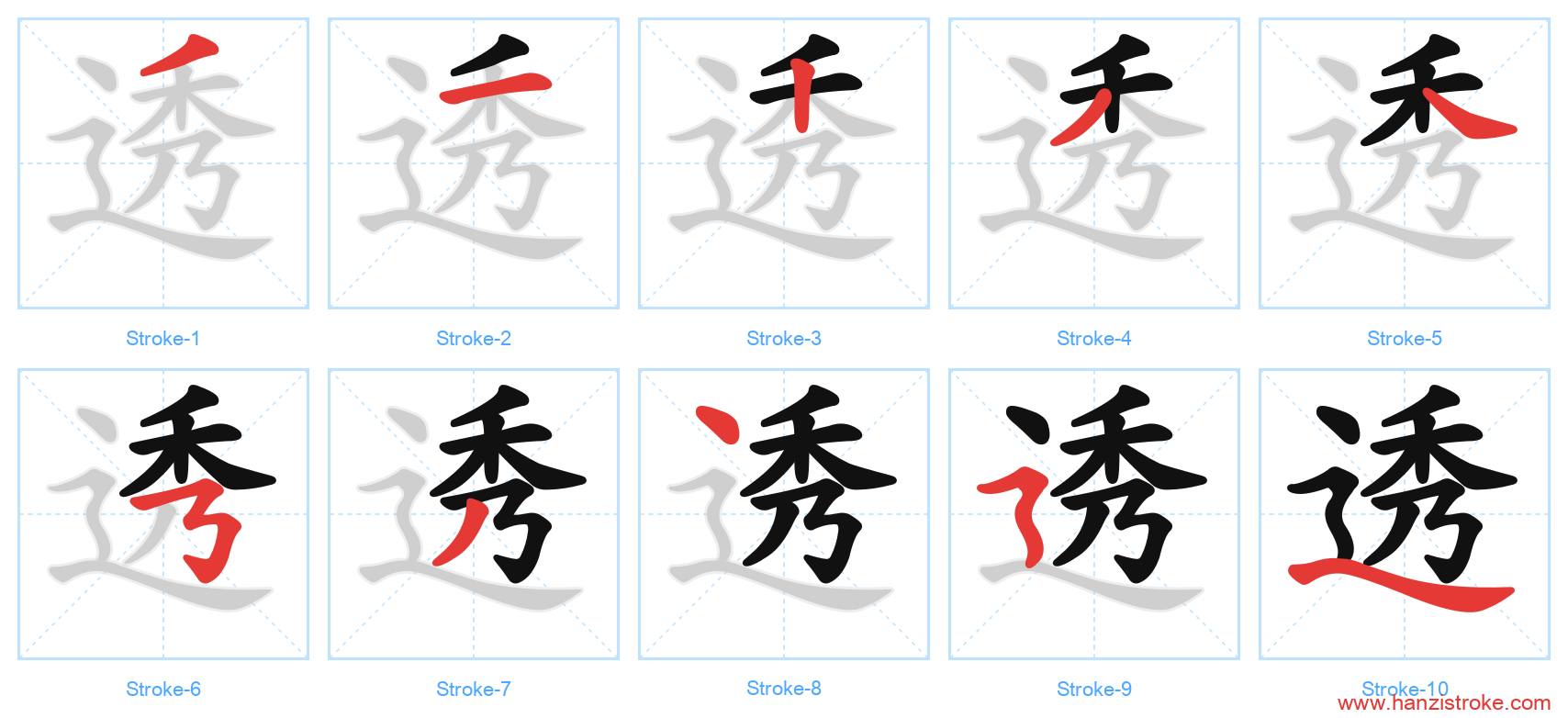 透 stroke order diagram