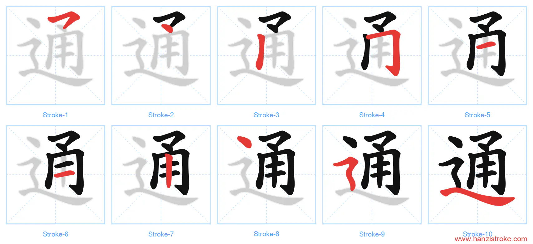 通 stroke order diagram