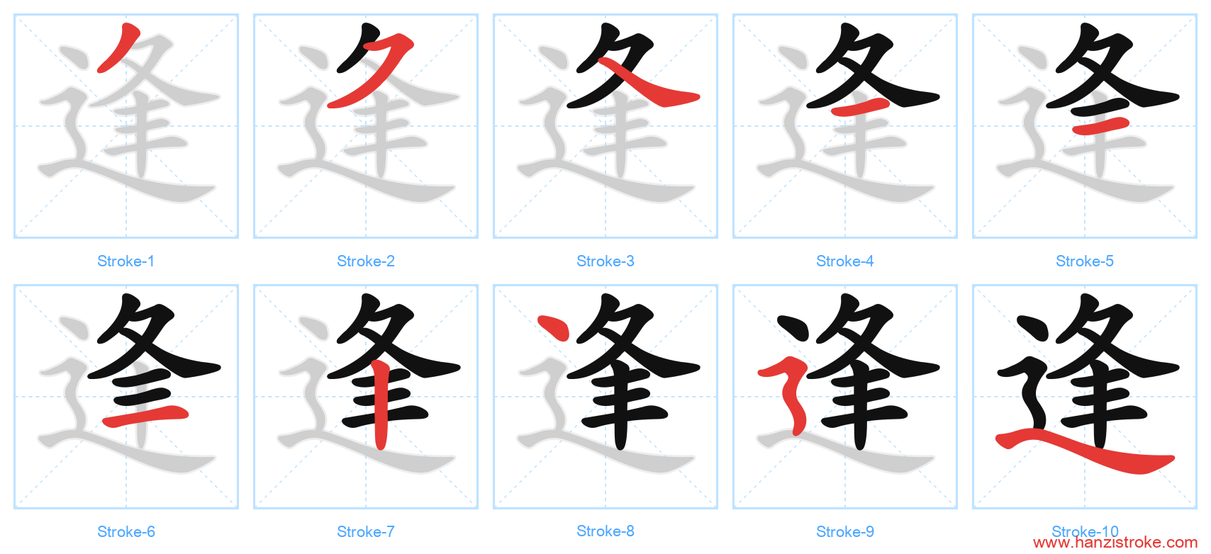 逢 stroke order diagram