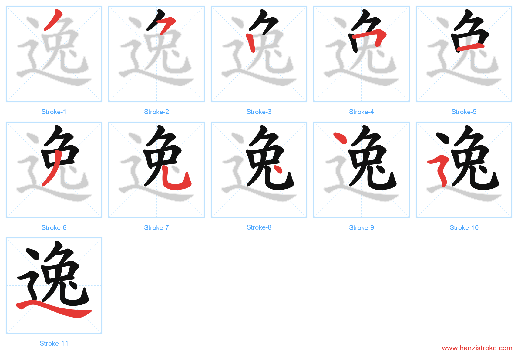 逸 stroke order diagram