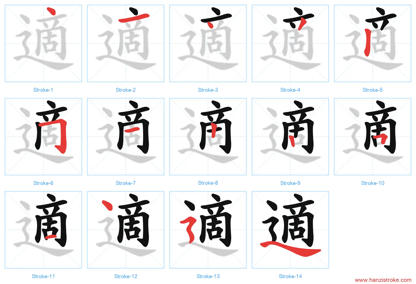 適 traditional stroke order diagram