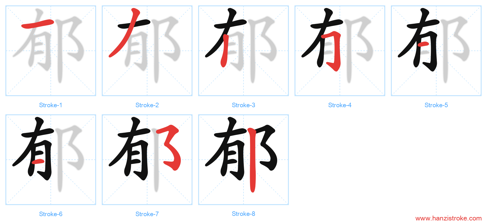 郁 stroke order diagram
