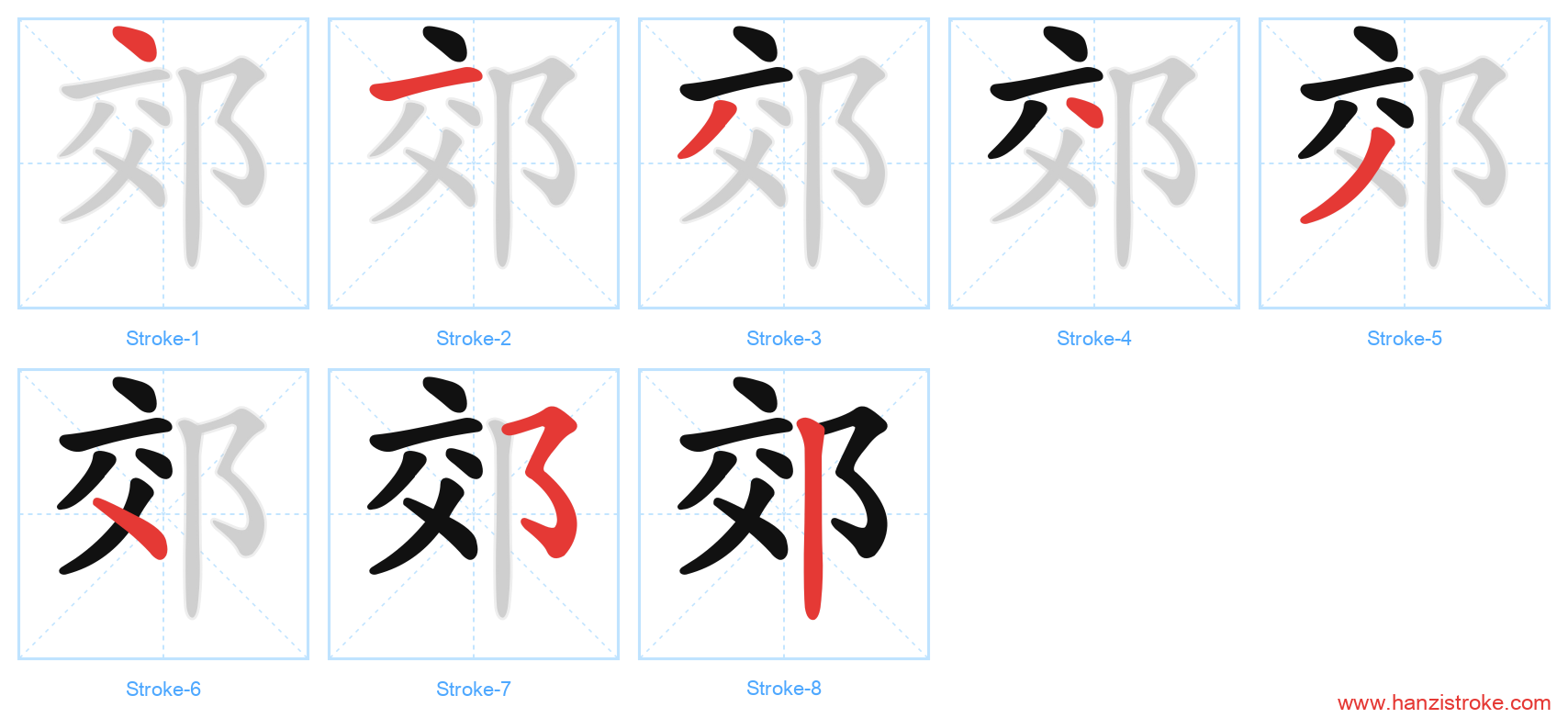 郊 stroke order diagram