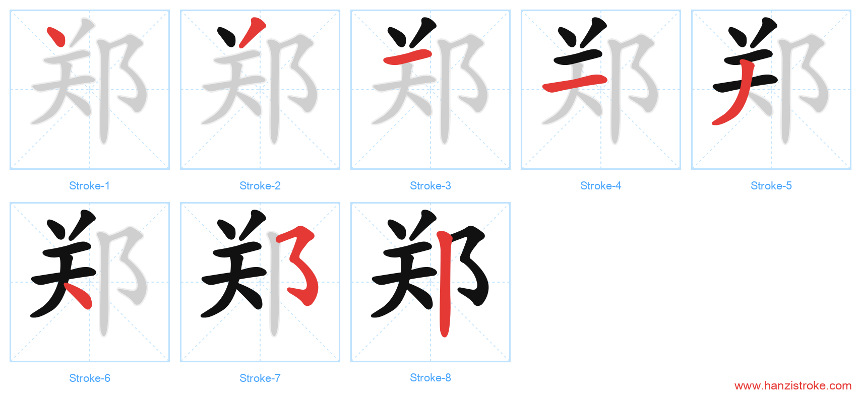 郑 stroke order diagram