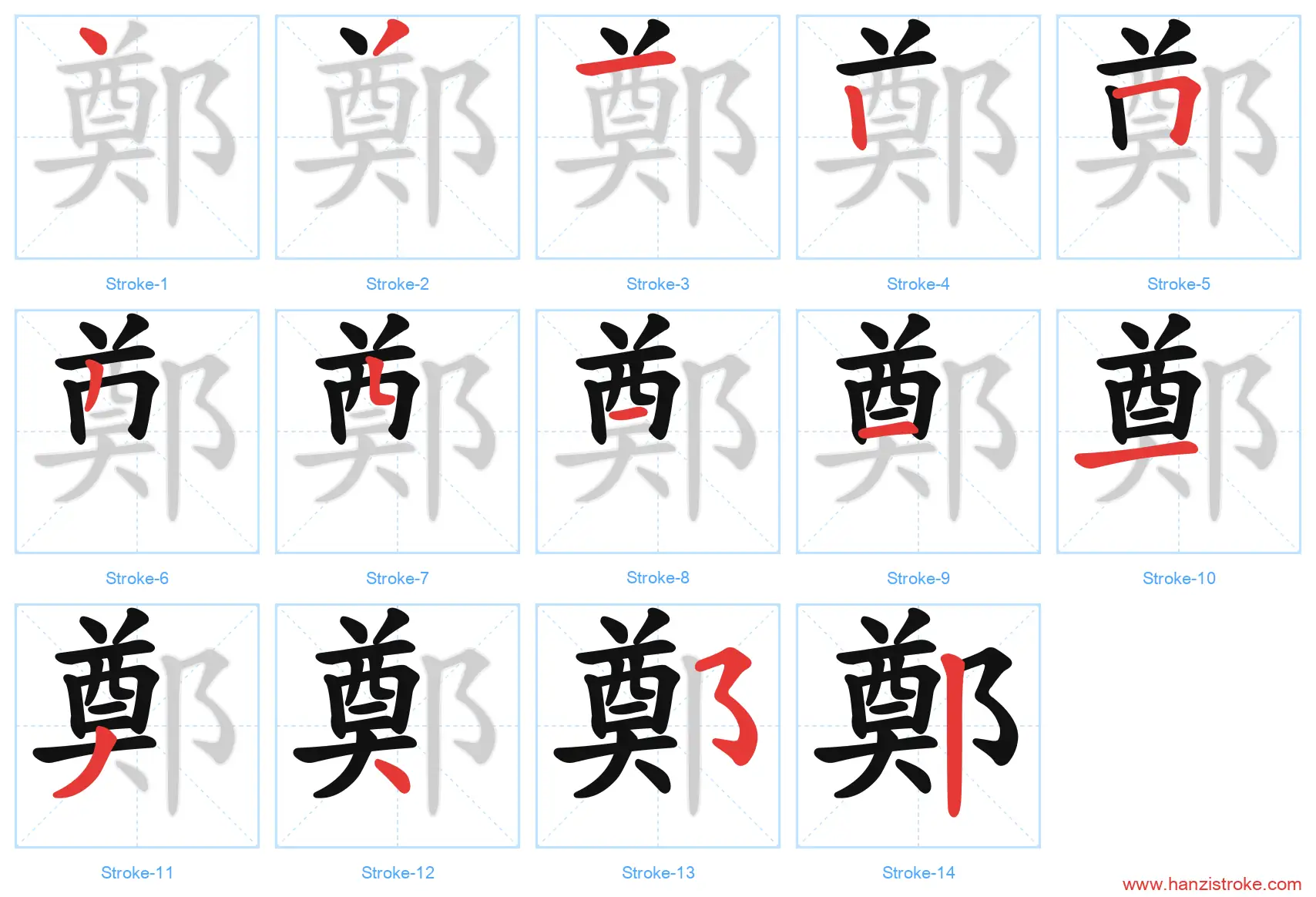 鄭 traditional stroke order diagram