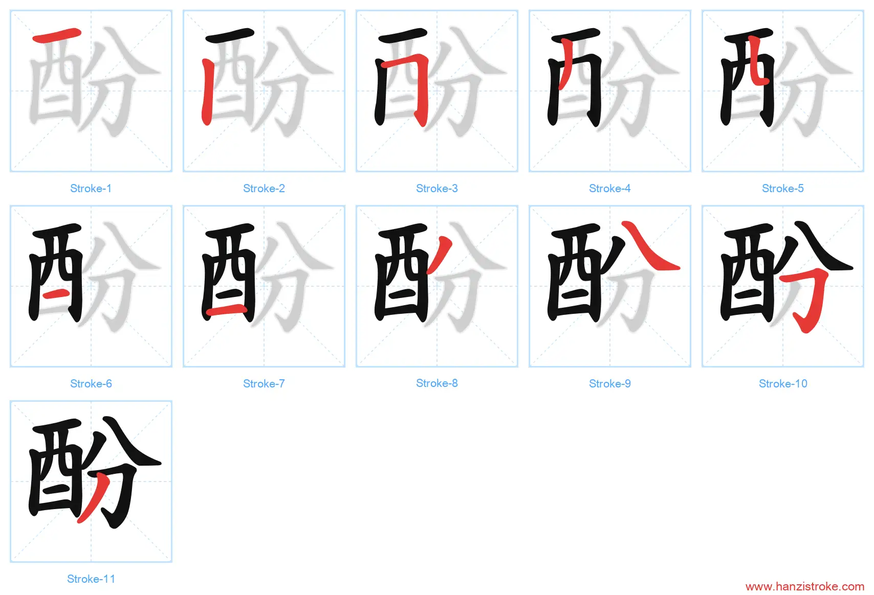 酚 stroke order diagram