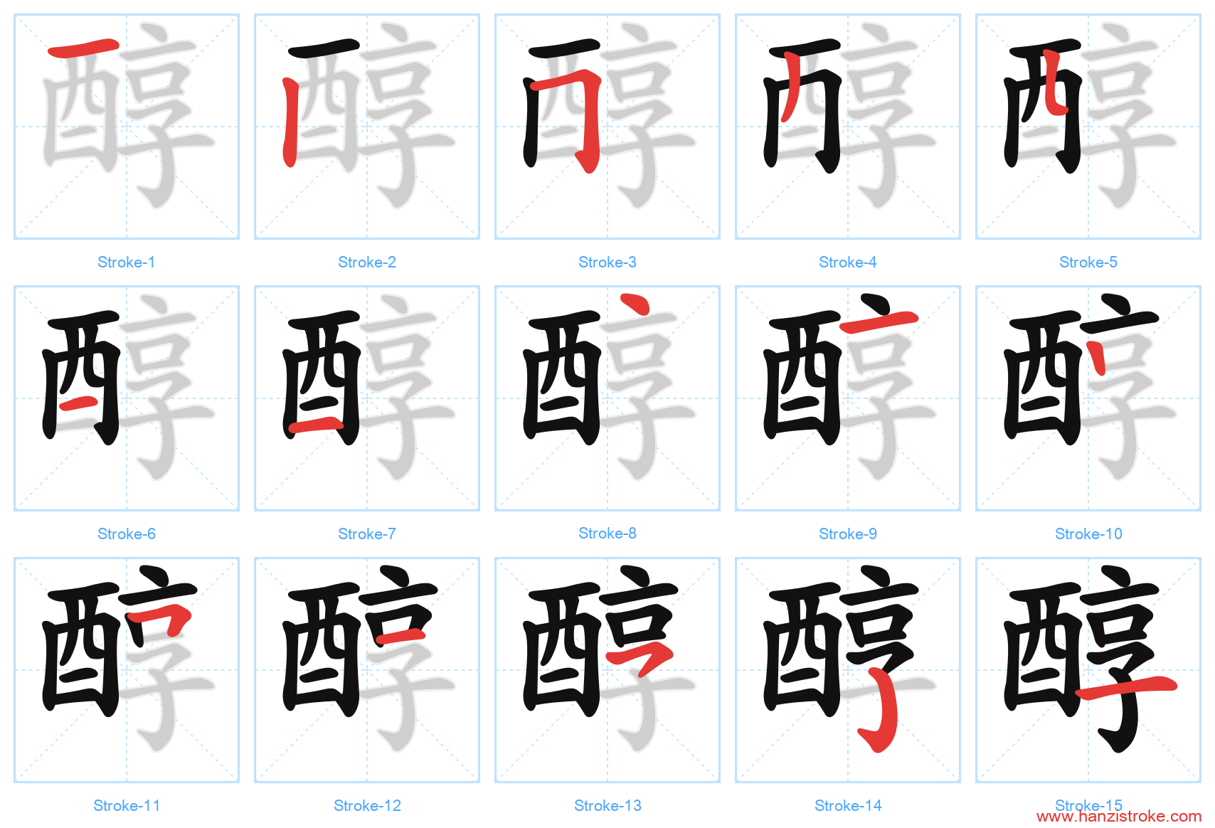 醇 stroke order diagram