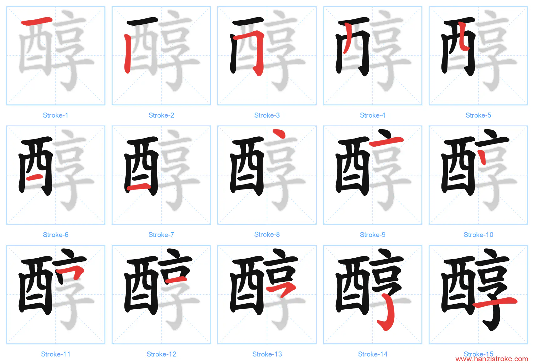 醇 stroke order diagram