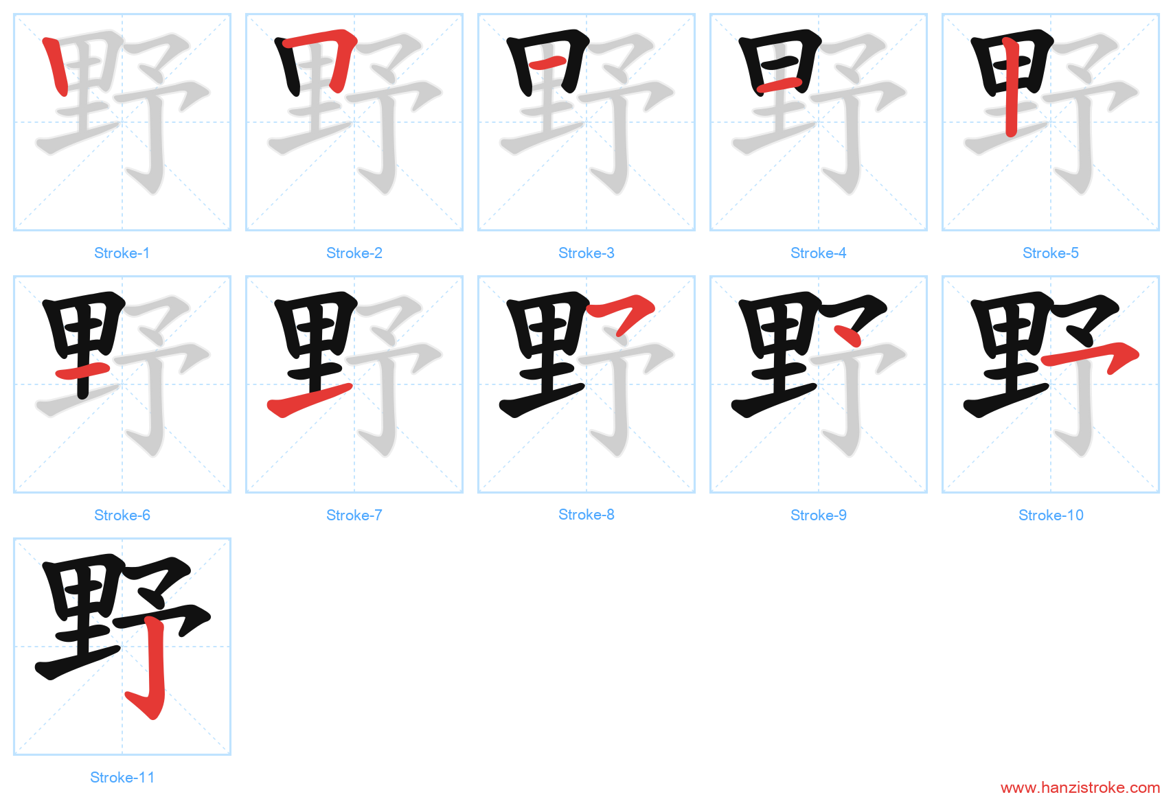 野 stroke order diagram