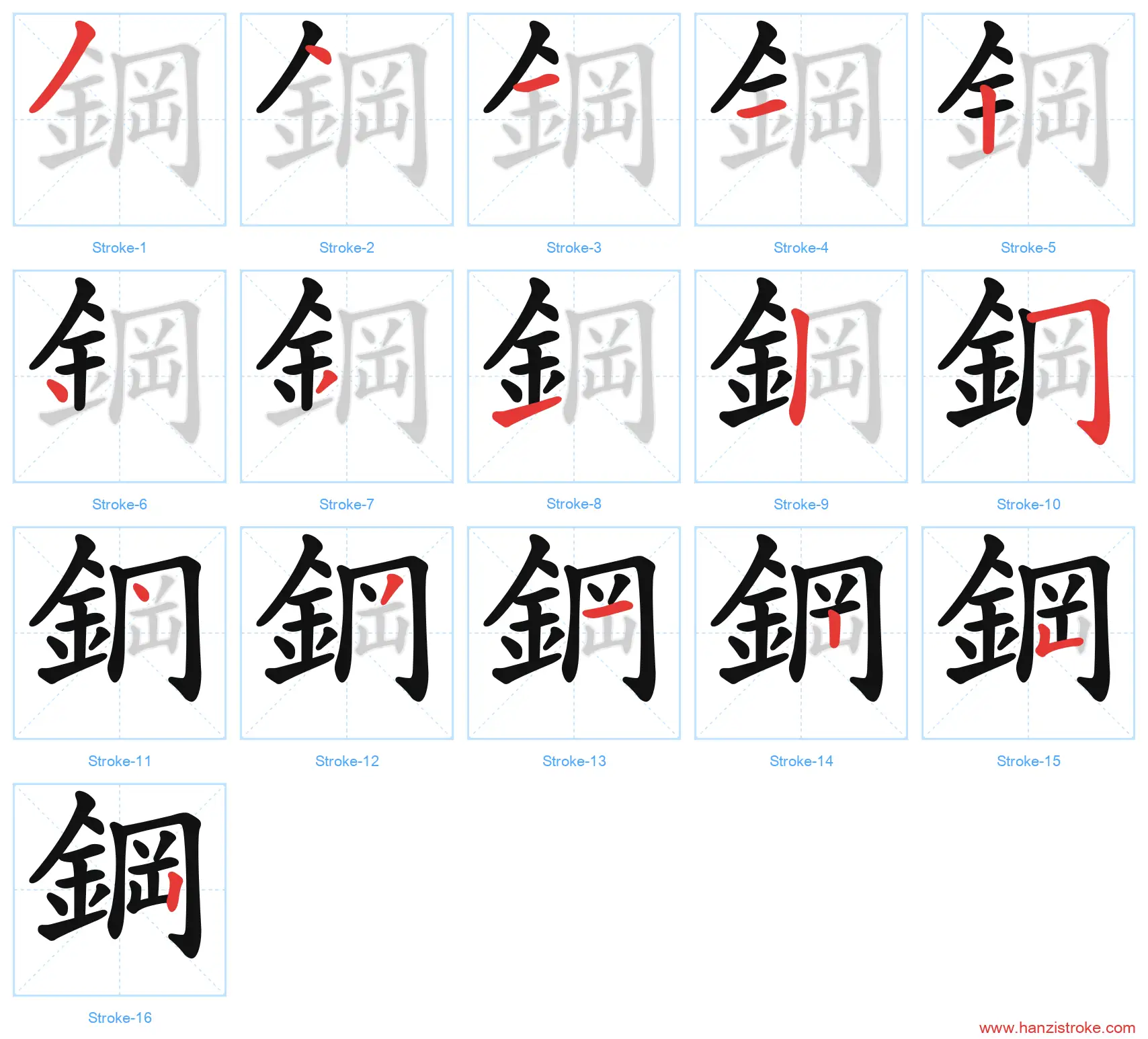 鋼 traditional stroke order diagram