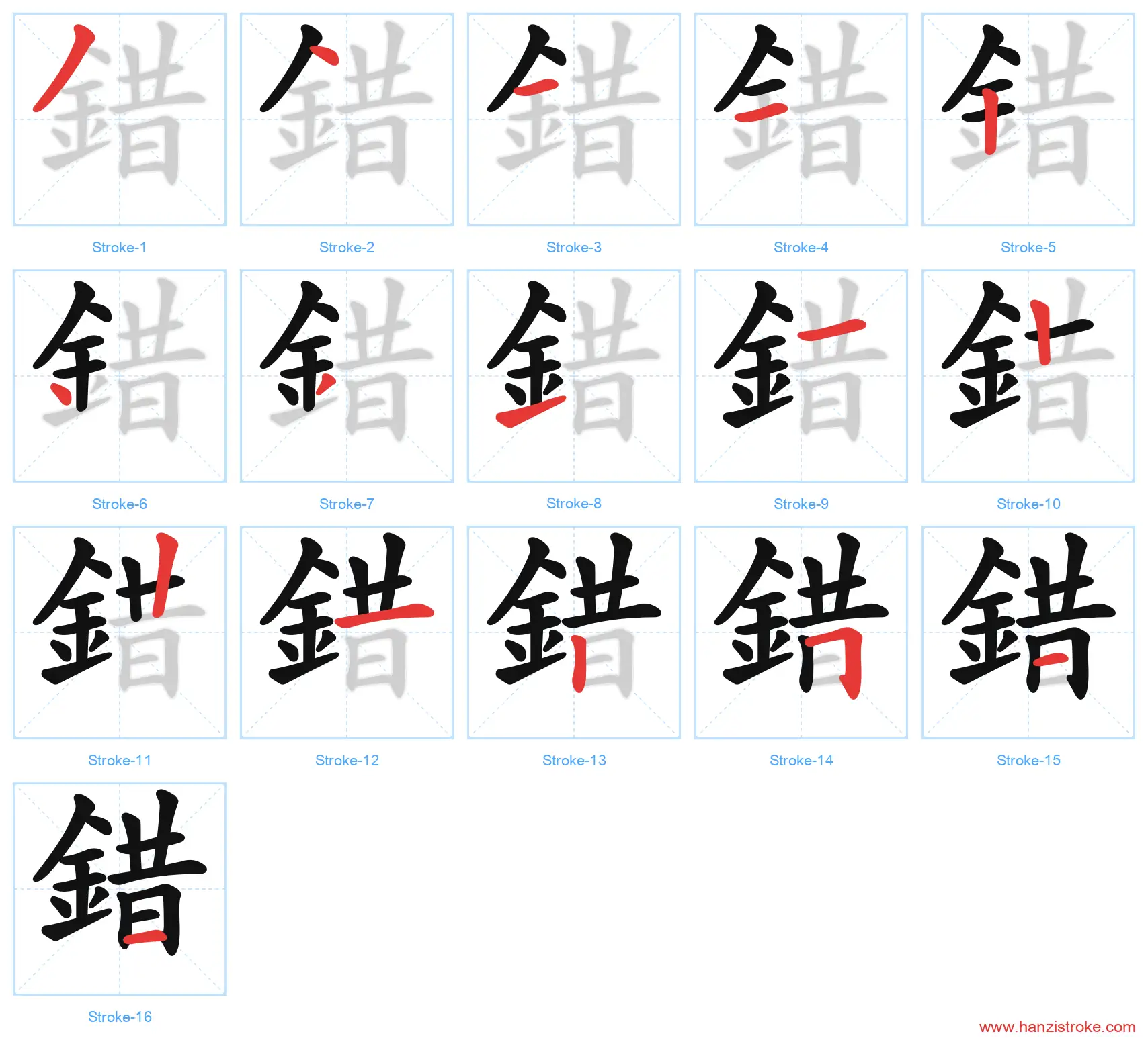 錯 traditional stroke order diagram