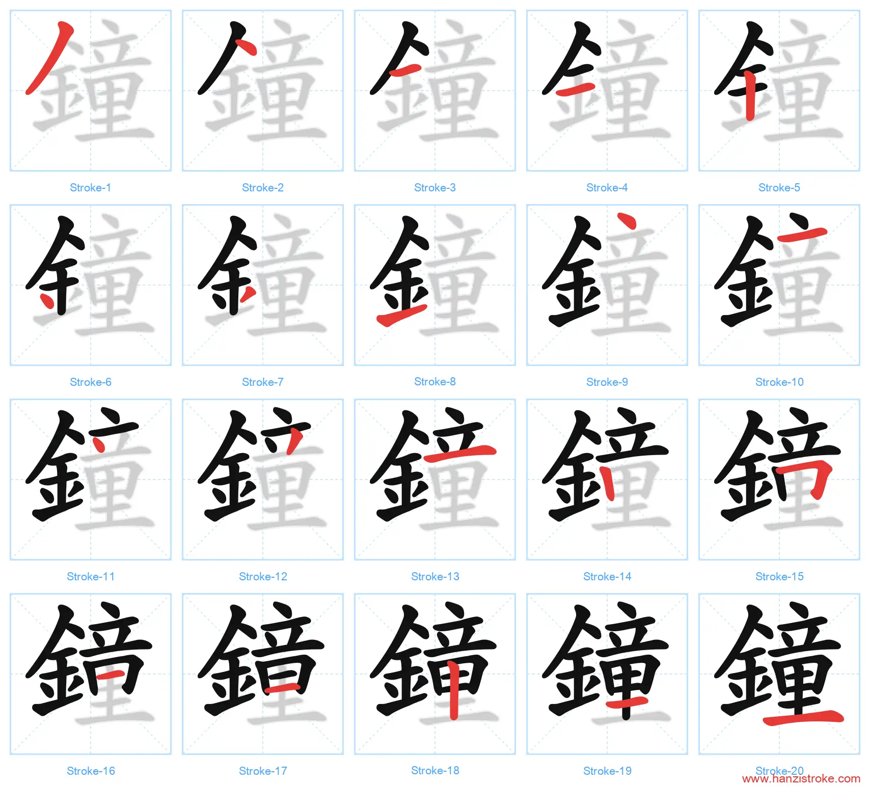 鐘 traditional stroke order diagram