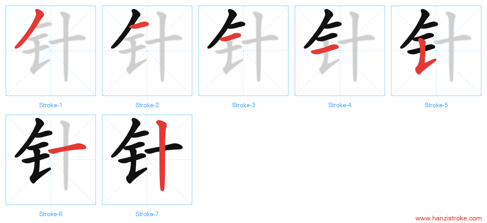 针 stroke order diagram