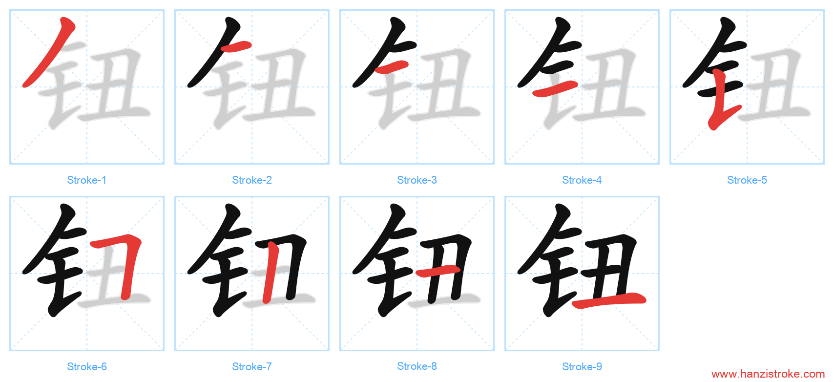 钮 stroke order diagram