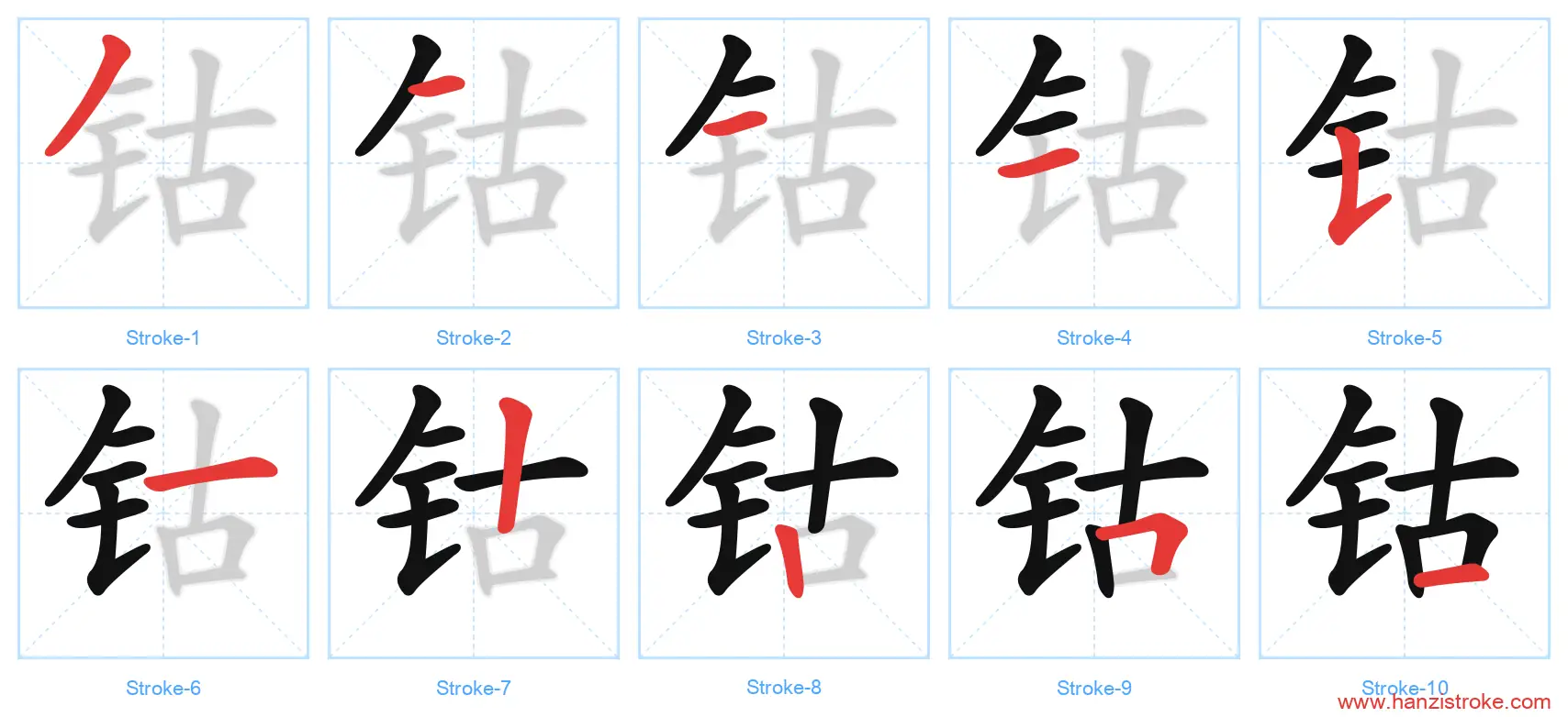 钴 stroke order diagram