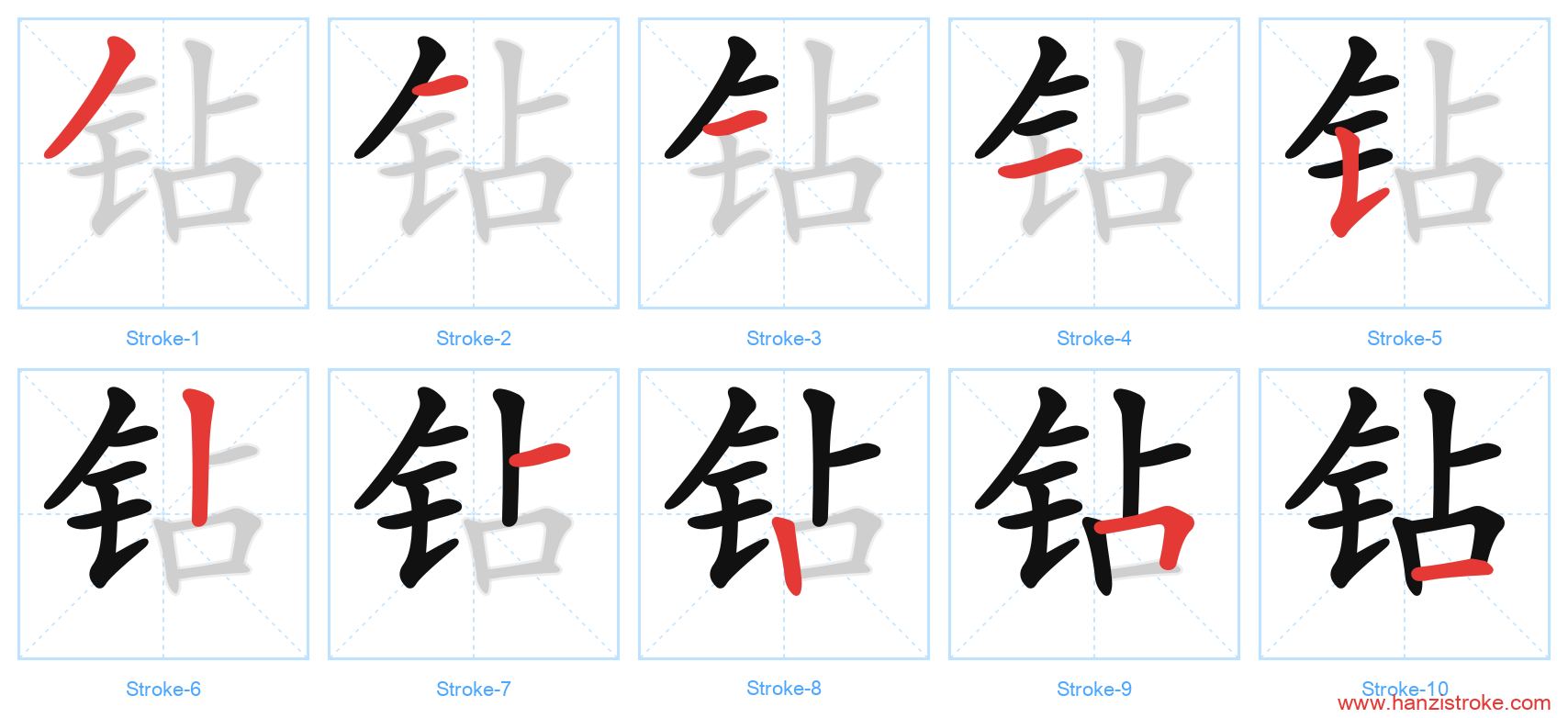 钻 stroke order diagram