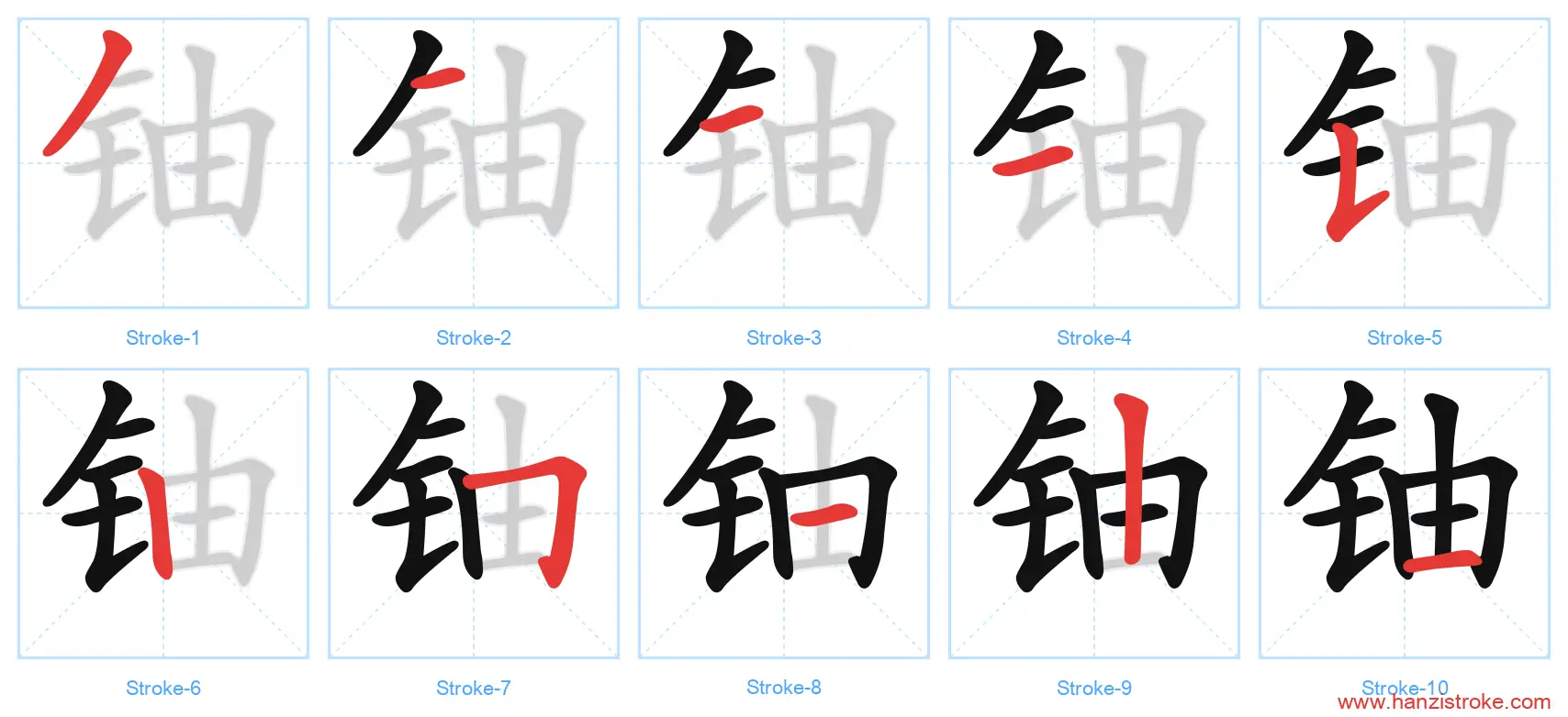 铀 stroke order diagram