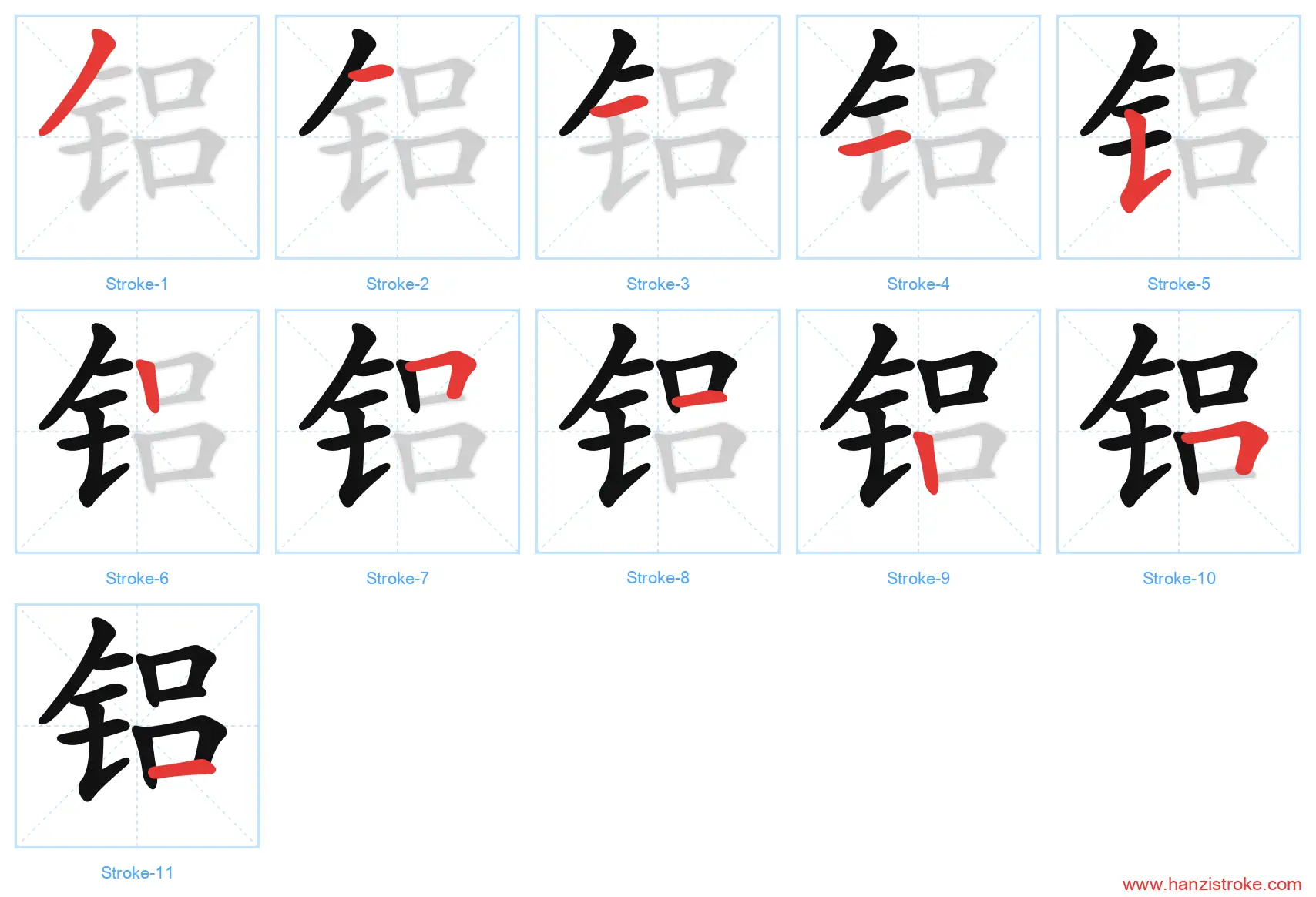 铝 stroke order diagram