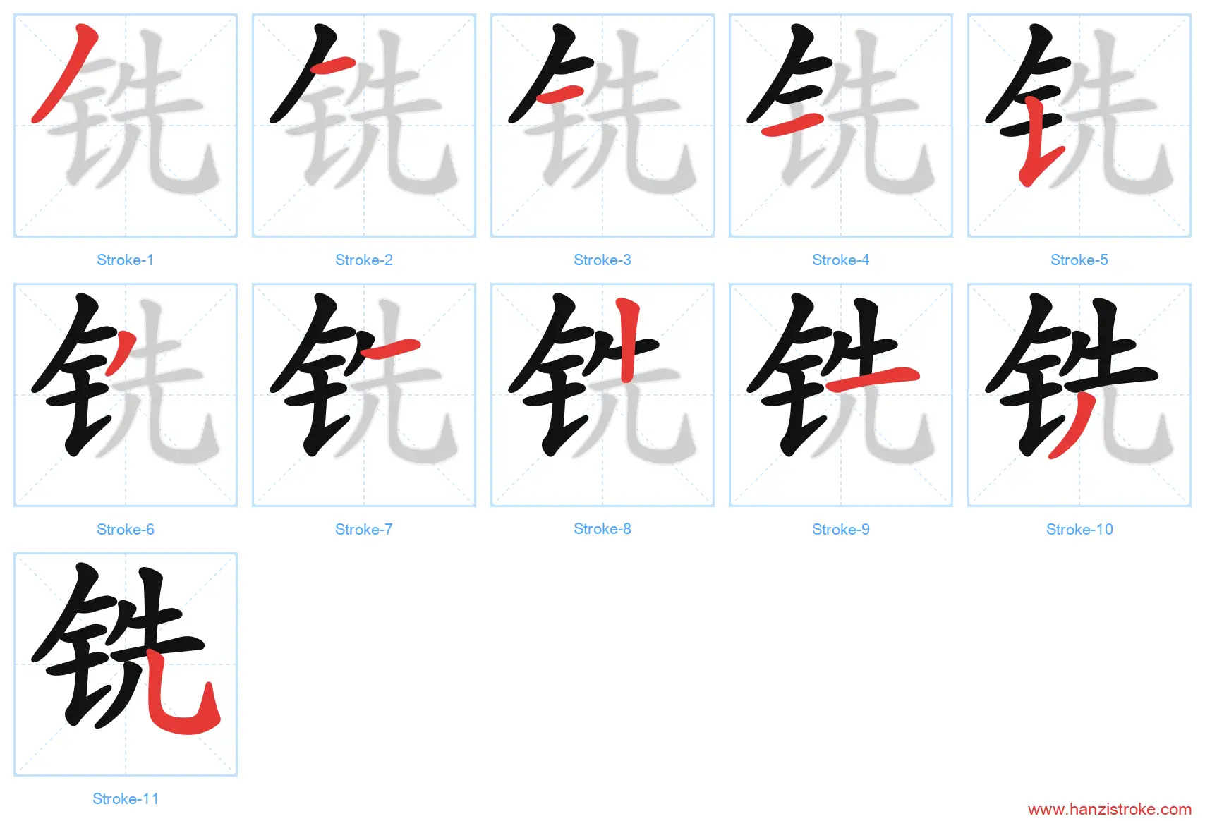 铣 stroke order diagram