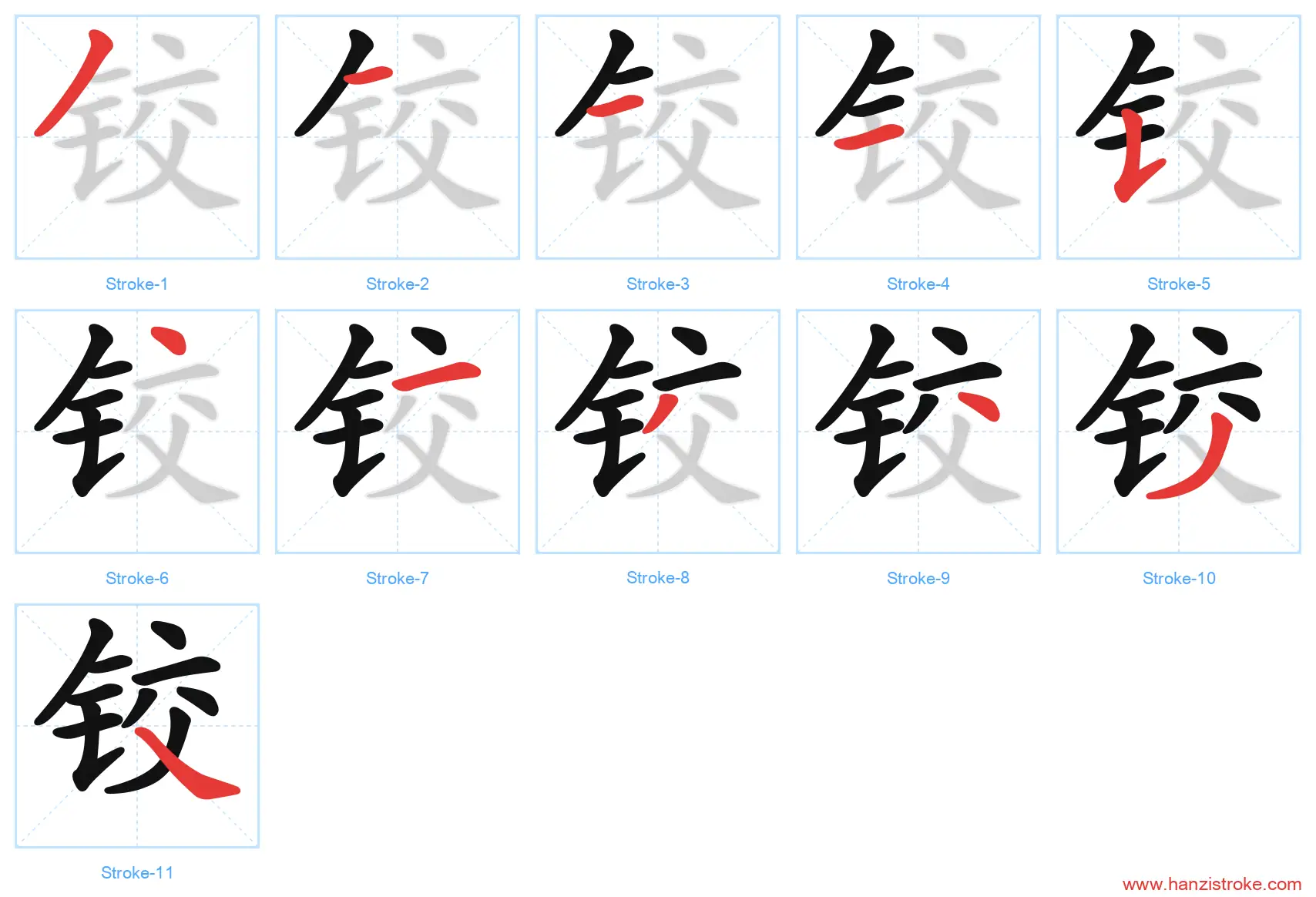 铰 stroke order diagram