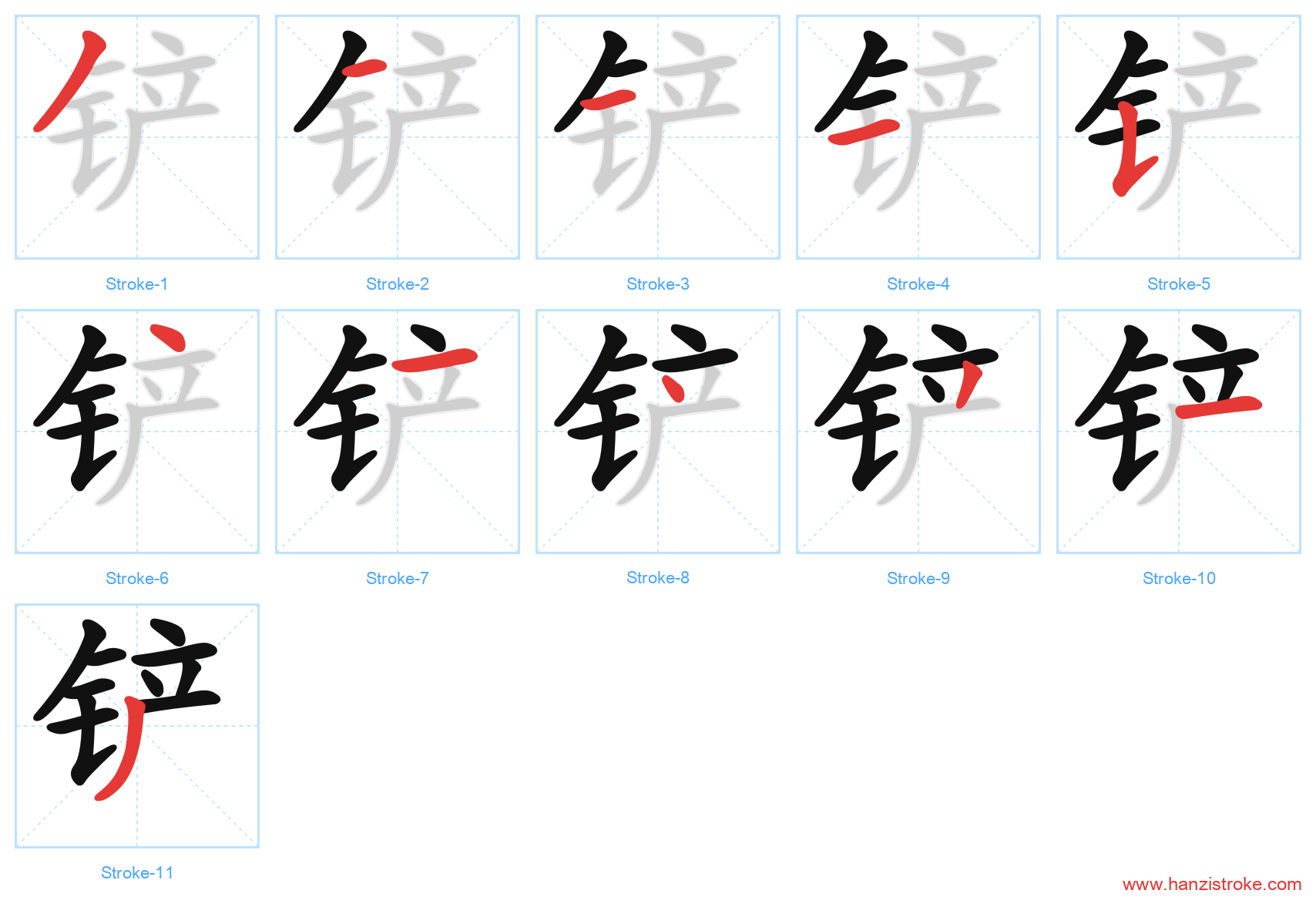 铲 stroke order diagram