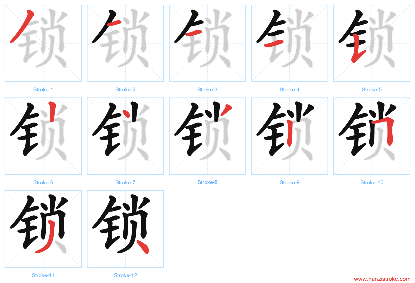 锁 stroke order diagram