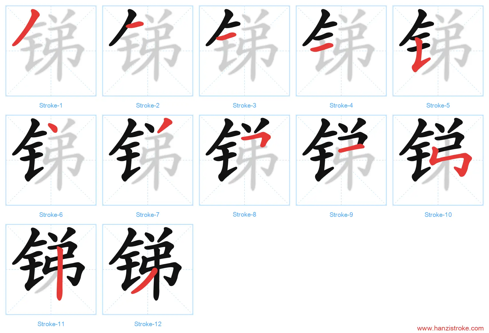 锑 stroke order diagram