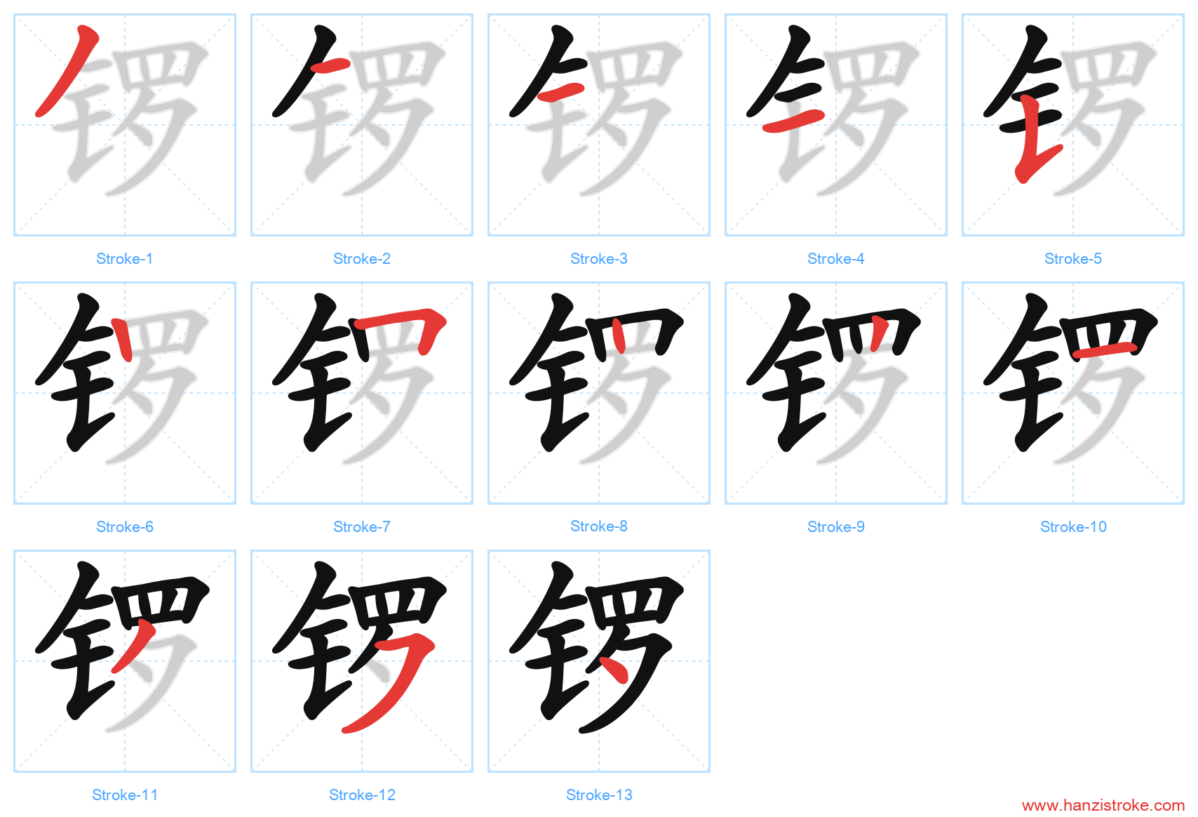锣 stroke order diagram