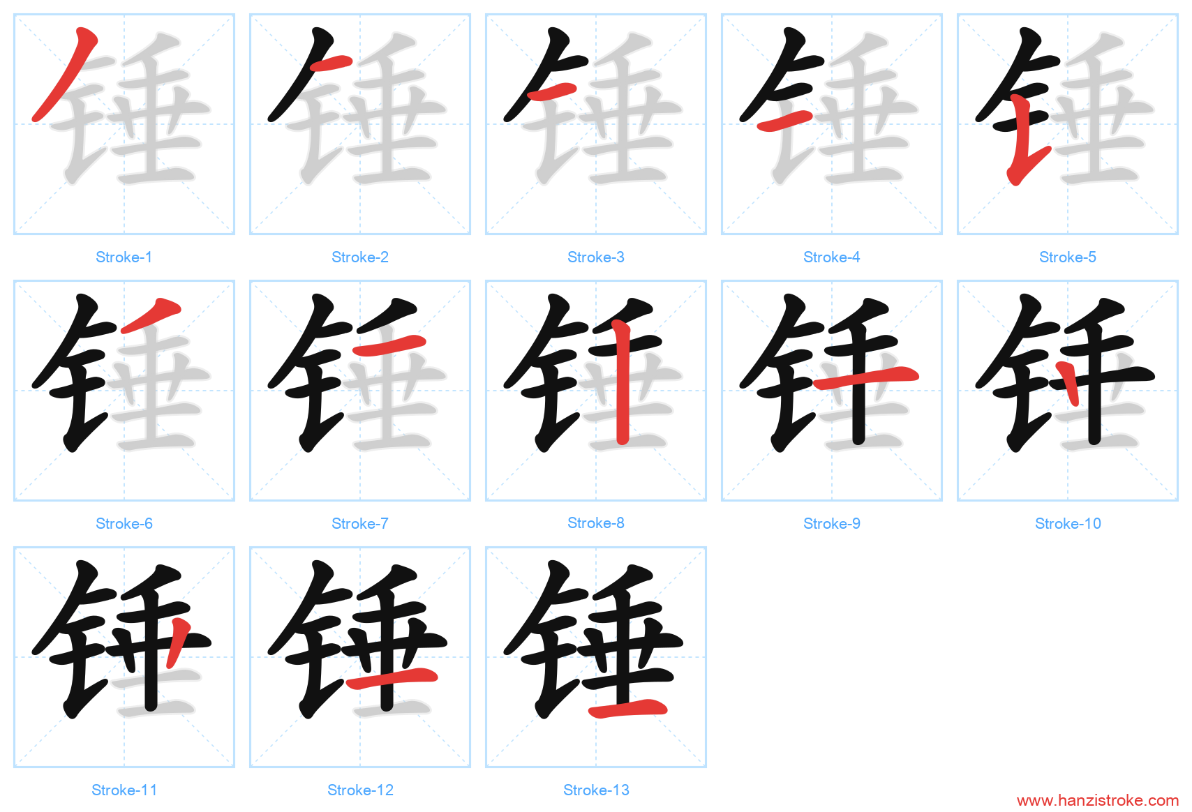 锤 stroke order diagram