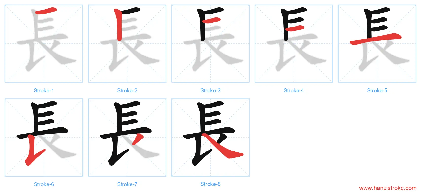 長 traditional stroke order diagram