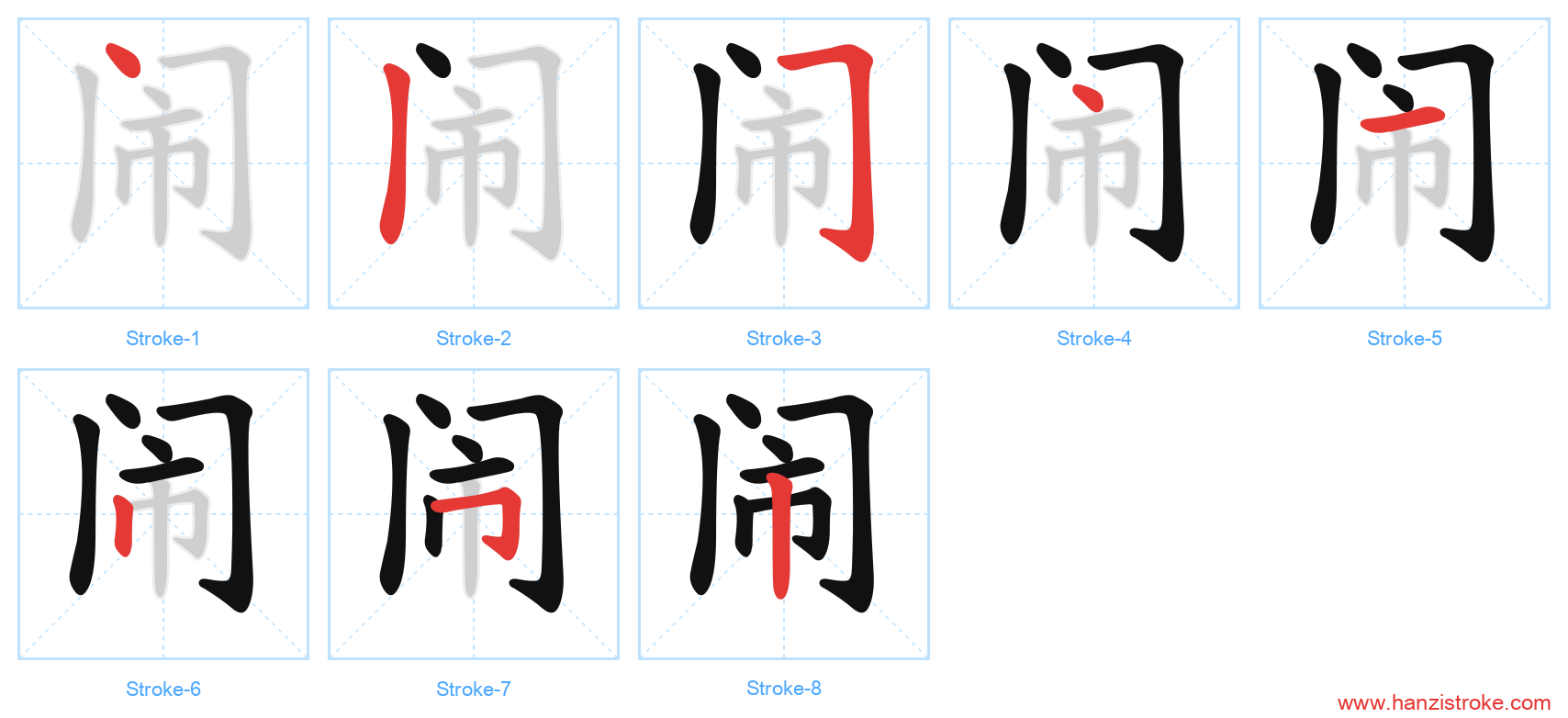 闹 stroke order diagram