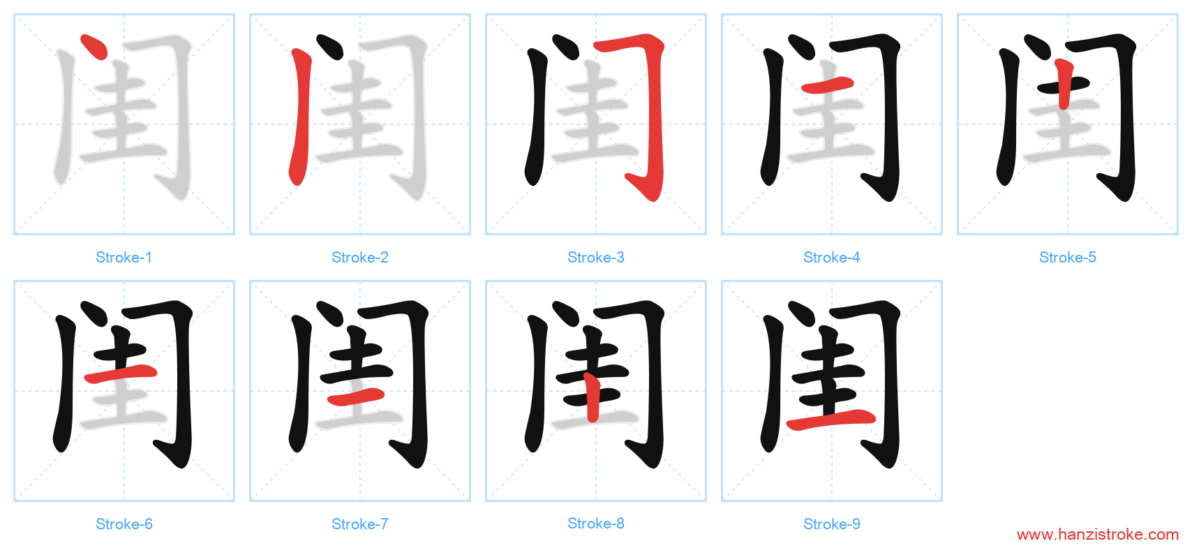 闺 stroke order diagram