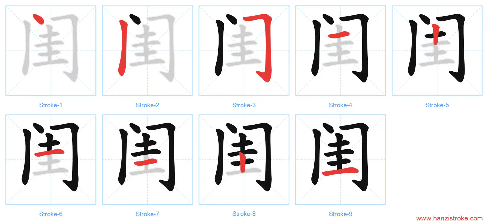 闺 stroke order diagram