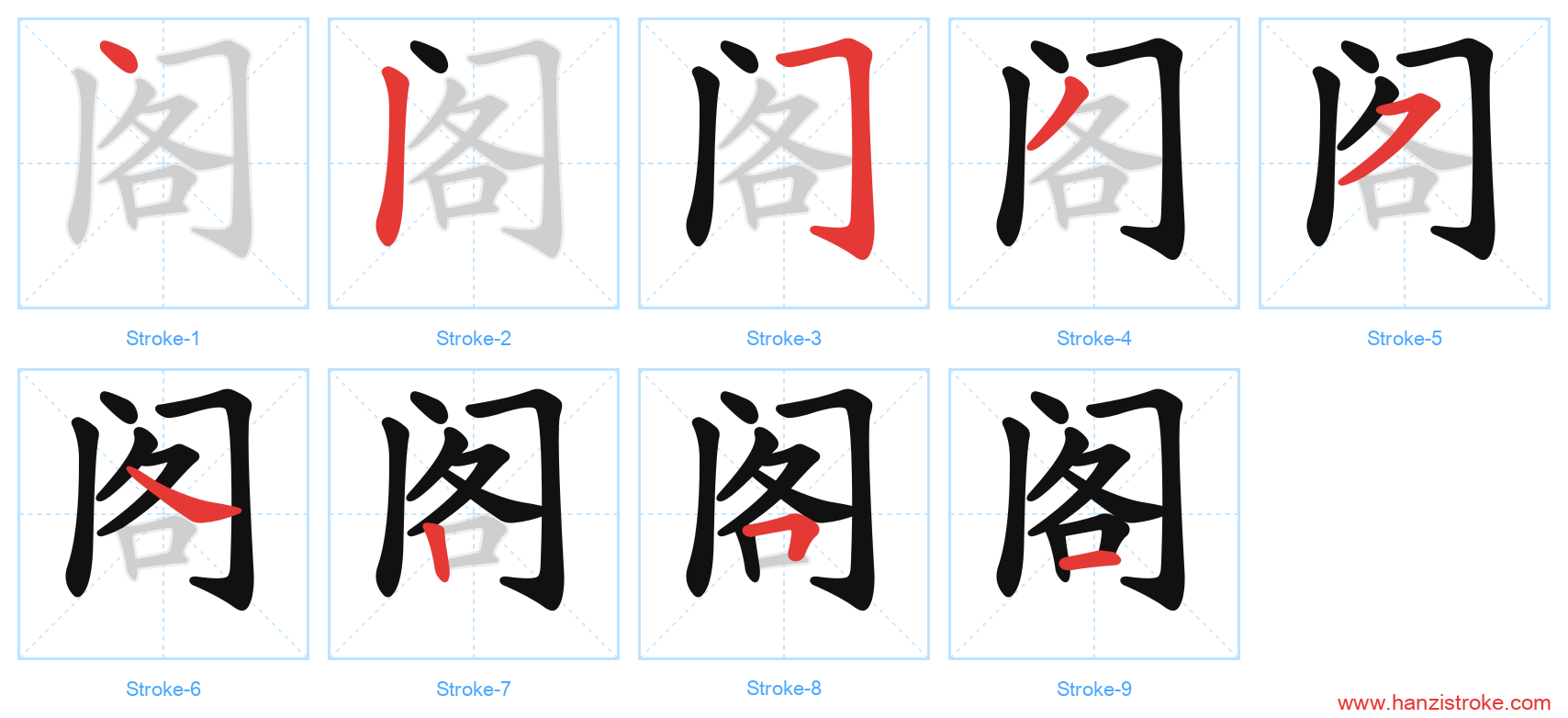 阁 stroke order diagram