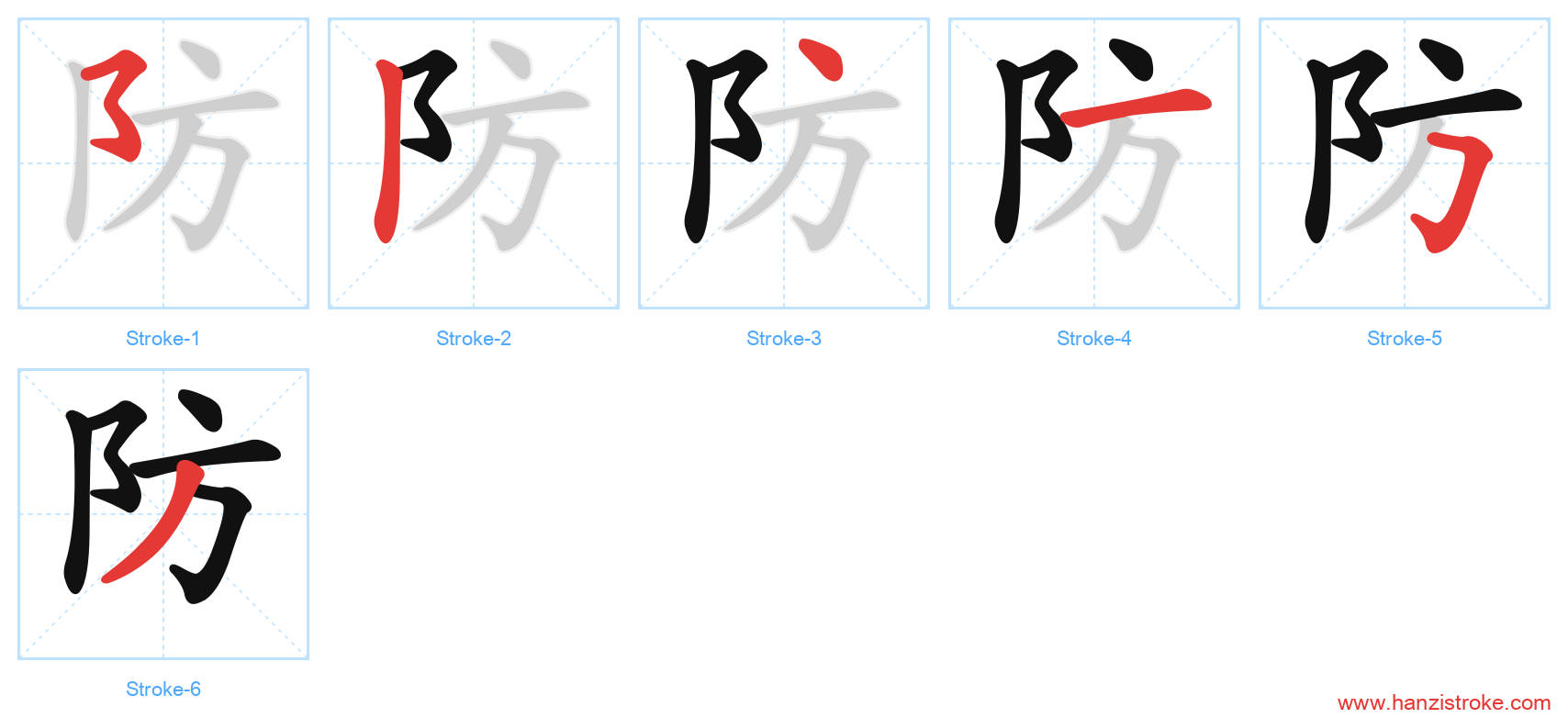 防 stroke order diagram