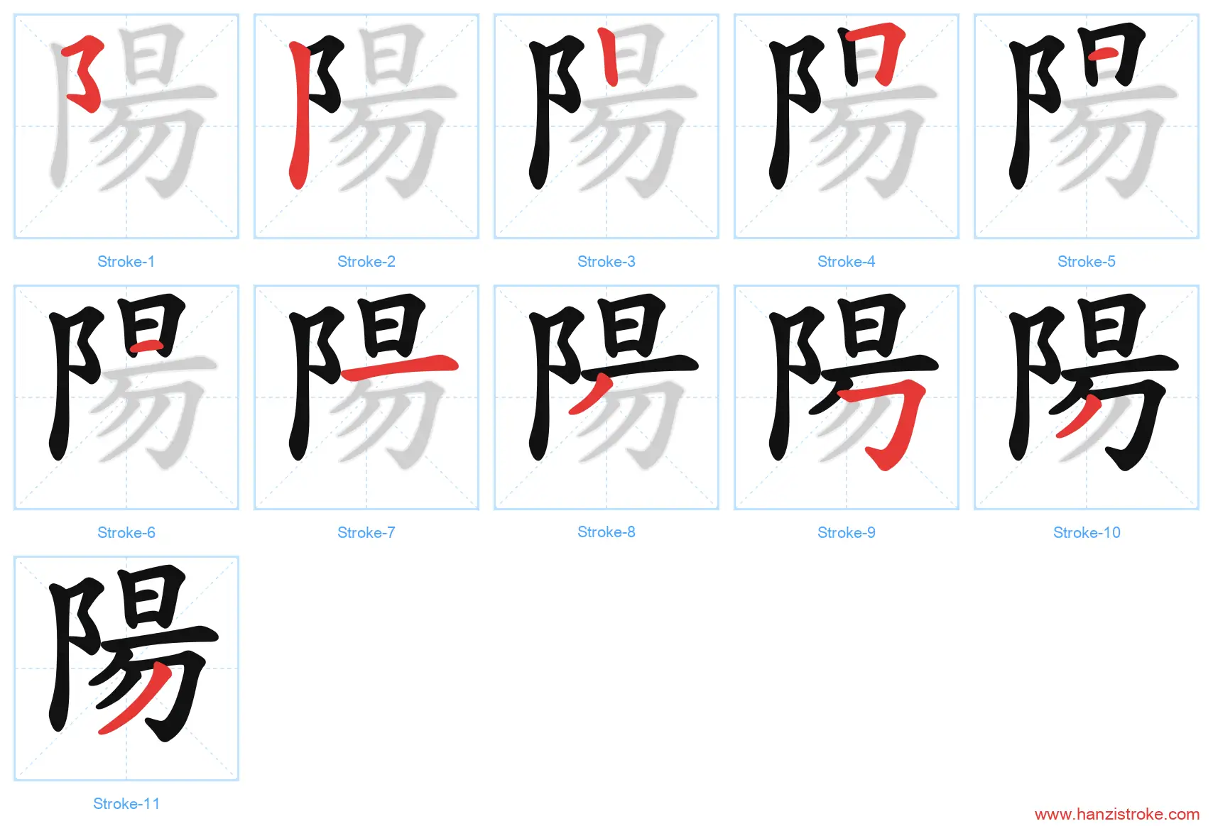陽 traditional stroke order diagram