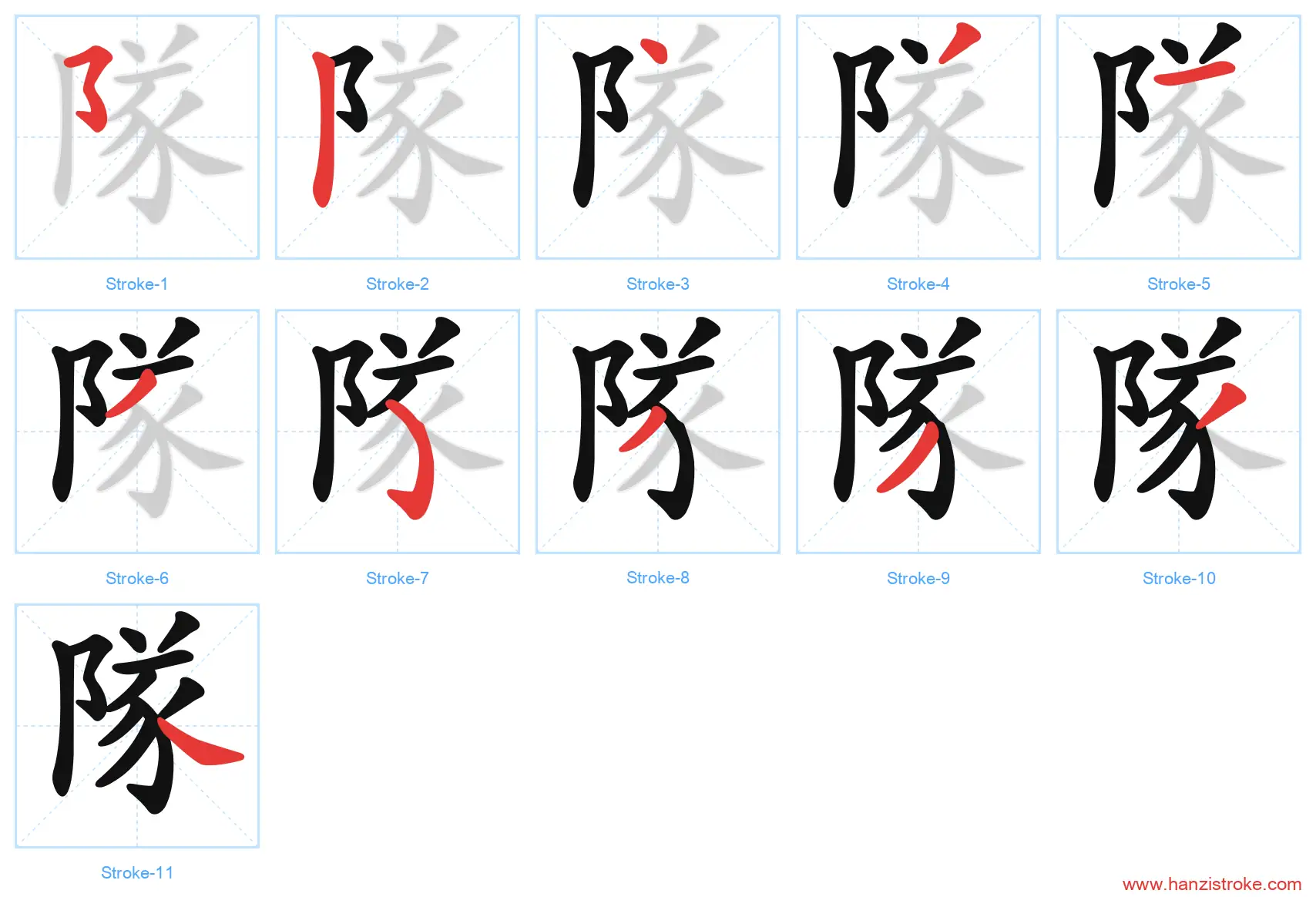 隊 traditional stroke order diagram