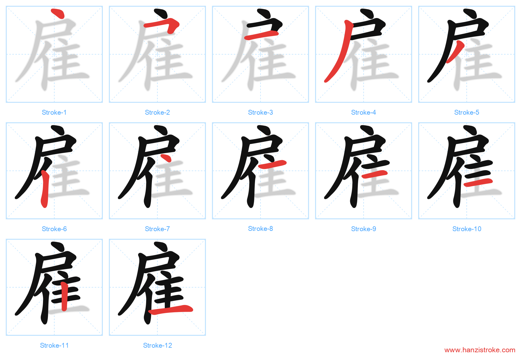 雇 stroke order diagram