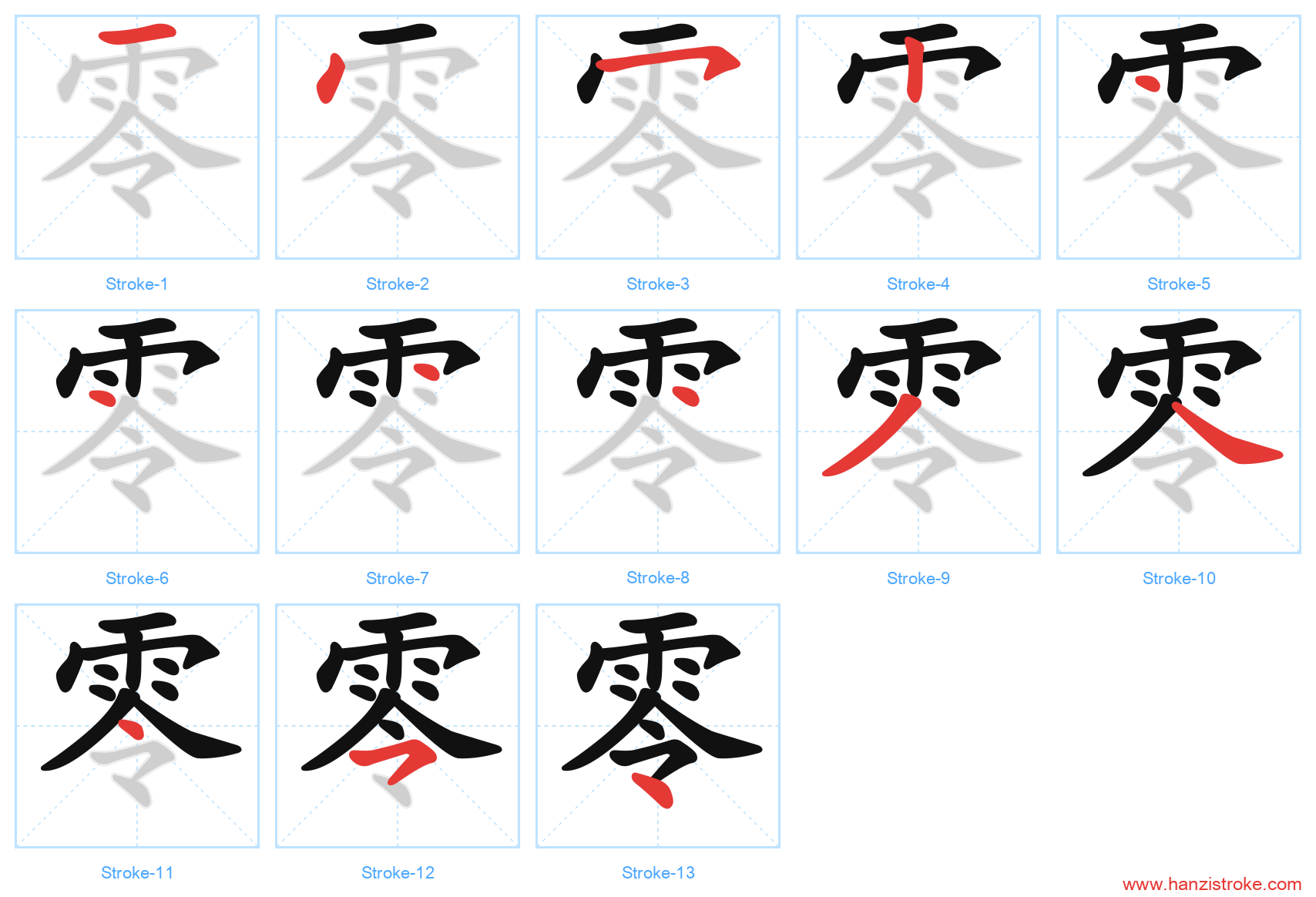 零 stroke order diagram