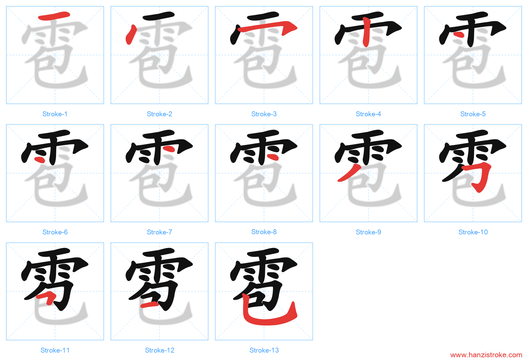 雹 stroke order diagram