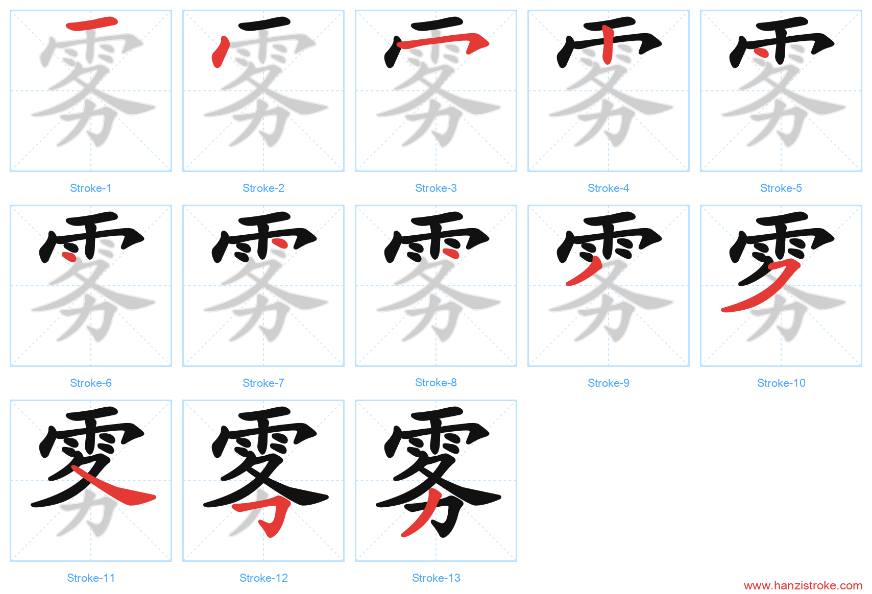 雾 stroke order diagram