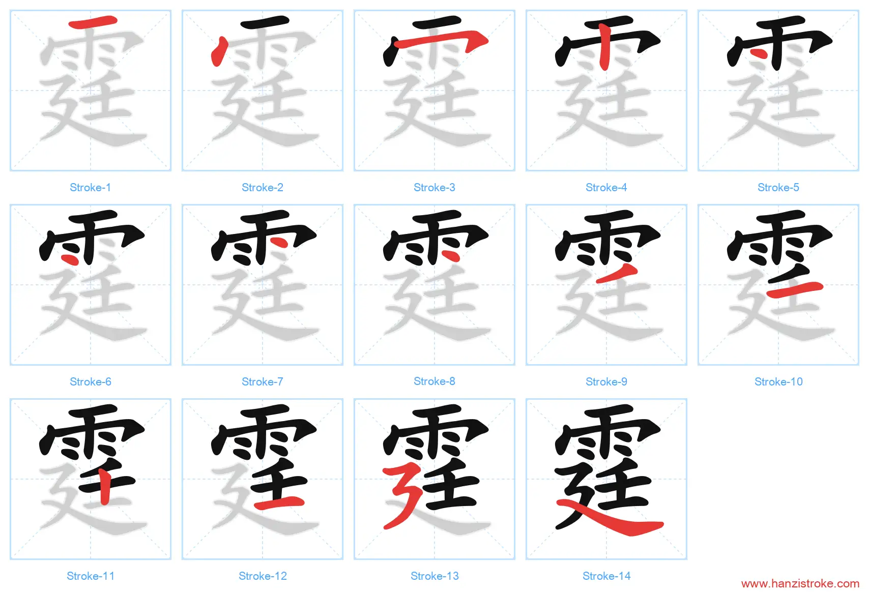 霆 stroke order diagram