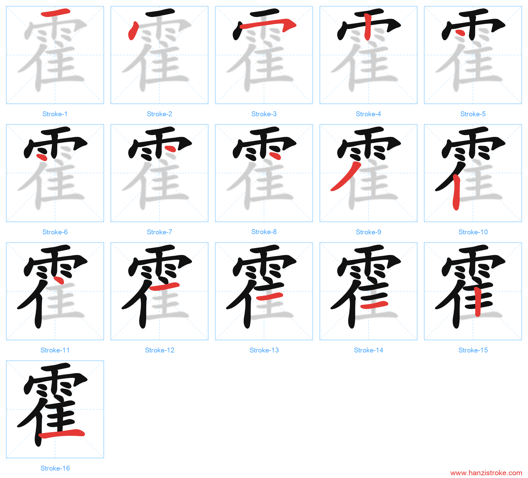 霍 stroke order diagram