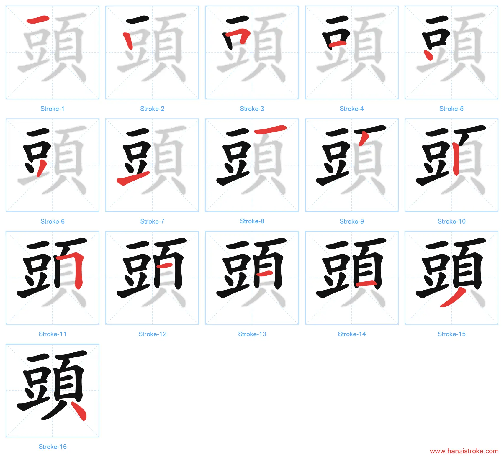 頭 traditional stroke order diagram