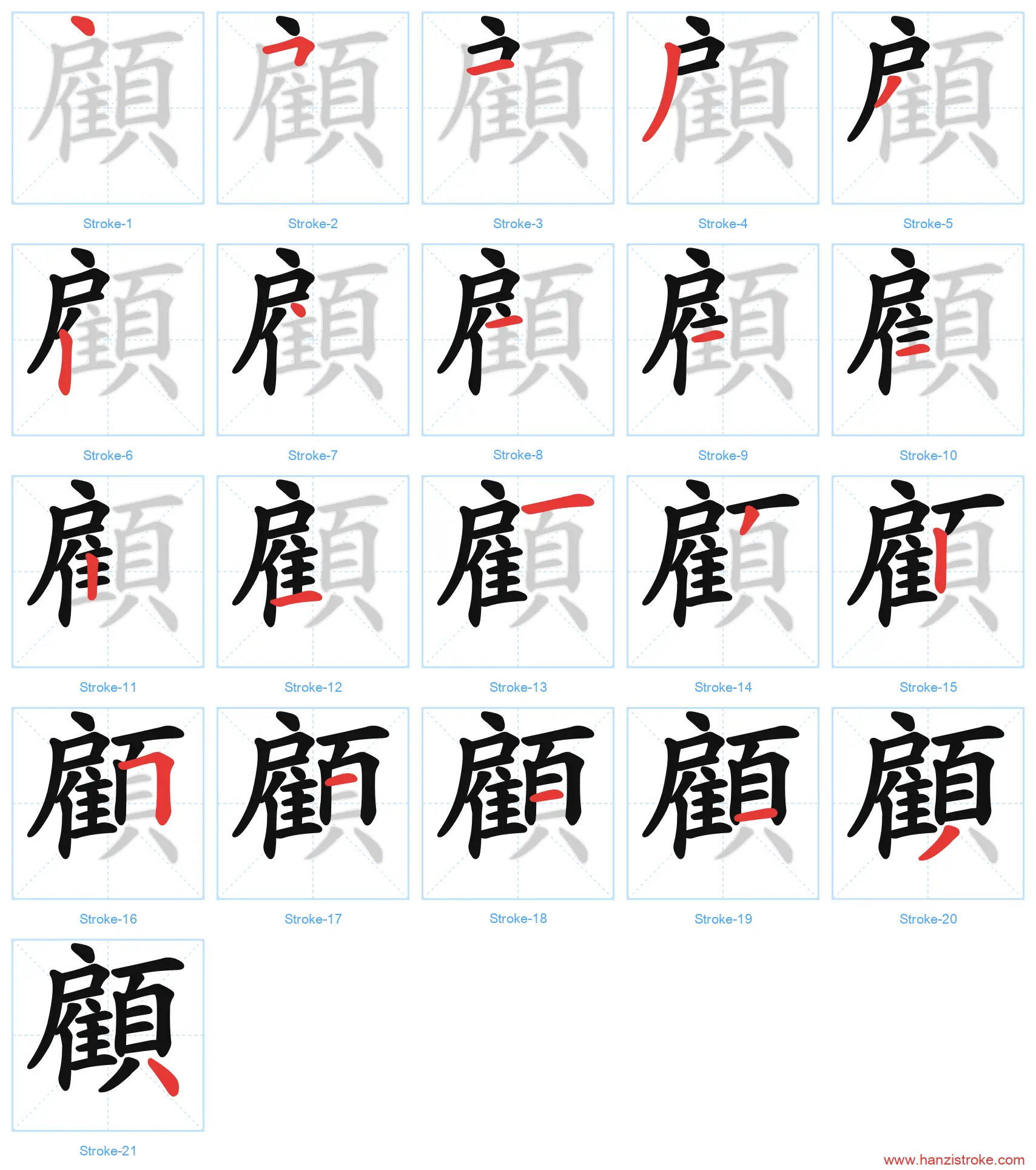 顧 traditional stroke order diagram